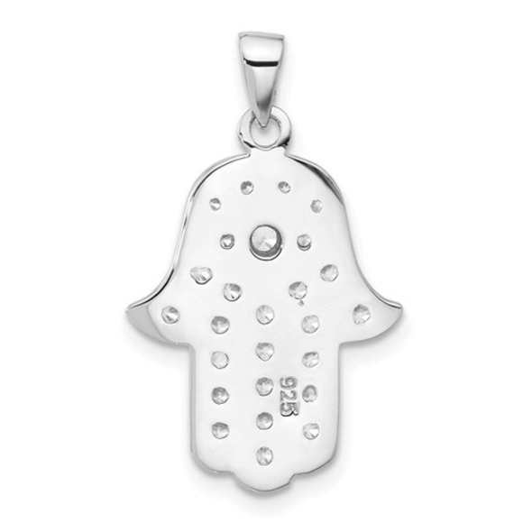 925 Sterling Silver Created White & Blue CZ Hamsa Hand Eye Hand Charm Pendant - Picture 3 of 4